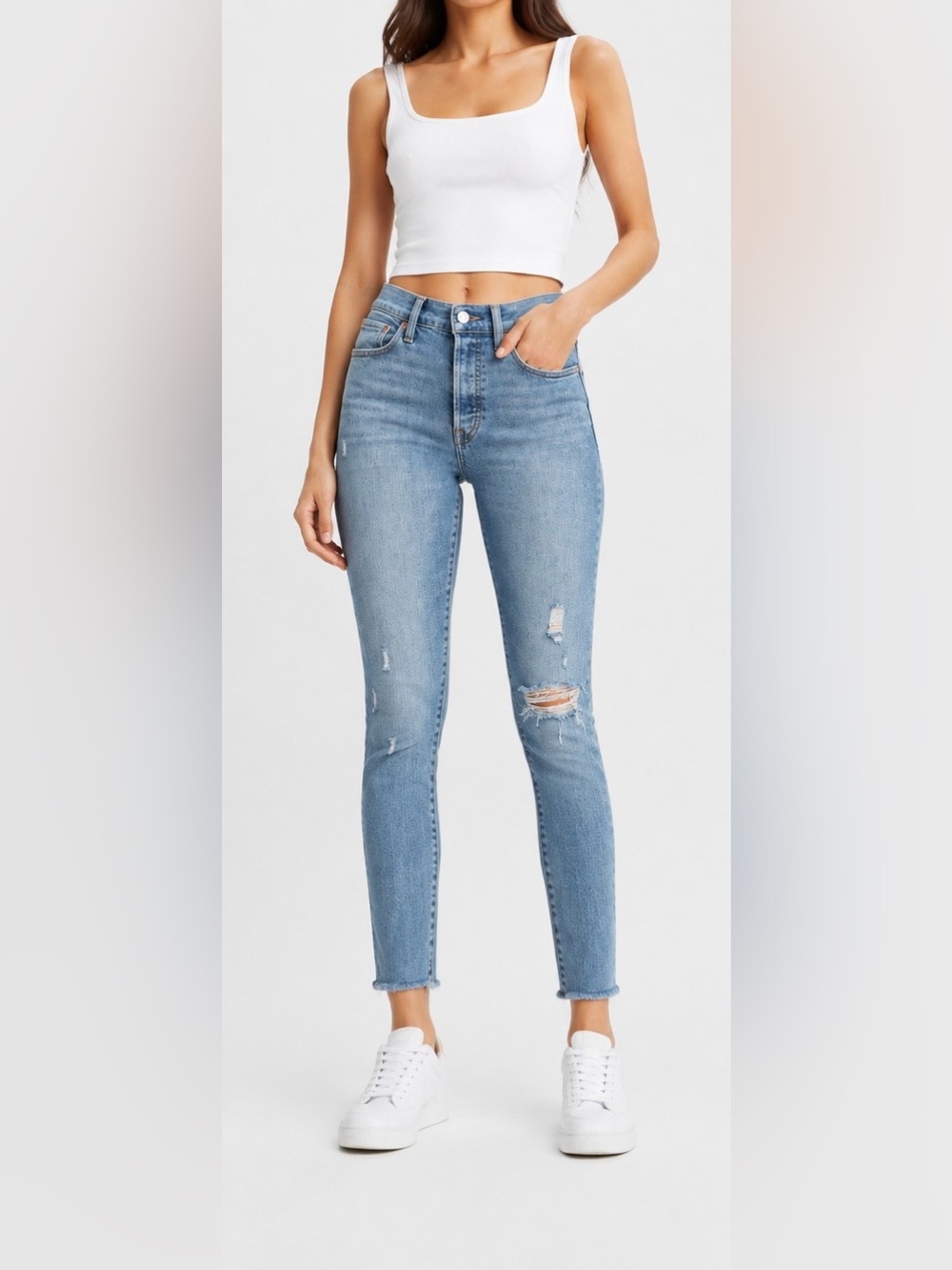 Levi’s Wedgie Skinny High Rise Distressed Cropped Jeans